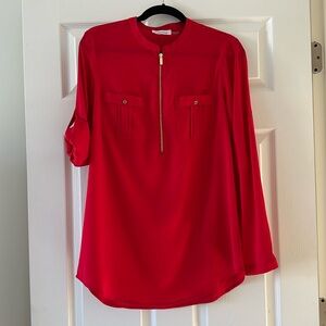 Tab-Sleeve Zip-Pocket Blouse Zip-Pocket Utility Blouse